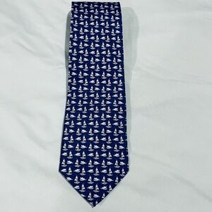 Sero New England Classic 100% Silk Tie Navy Blue & White Sailboats Business Suit